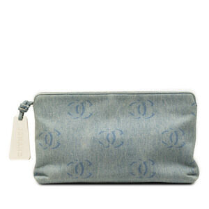 Pre-Loved Chanel CC Printed Denim Zip Clutch